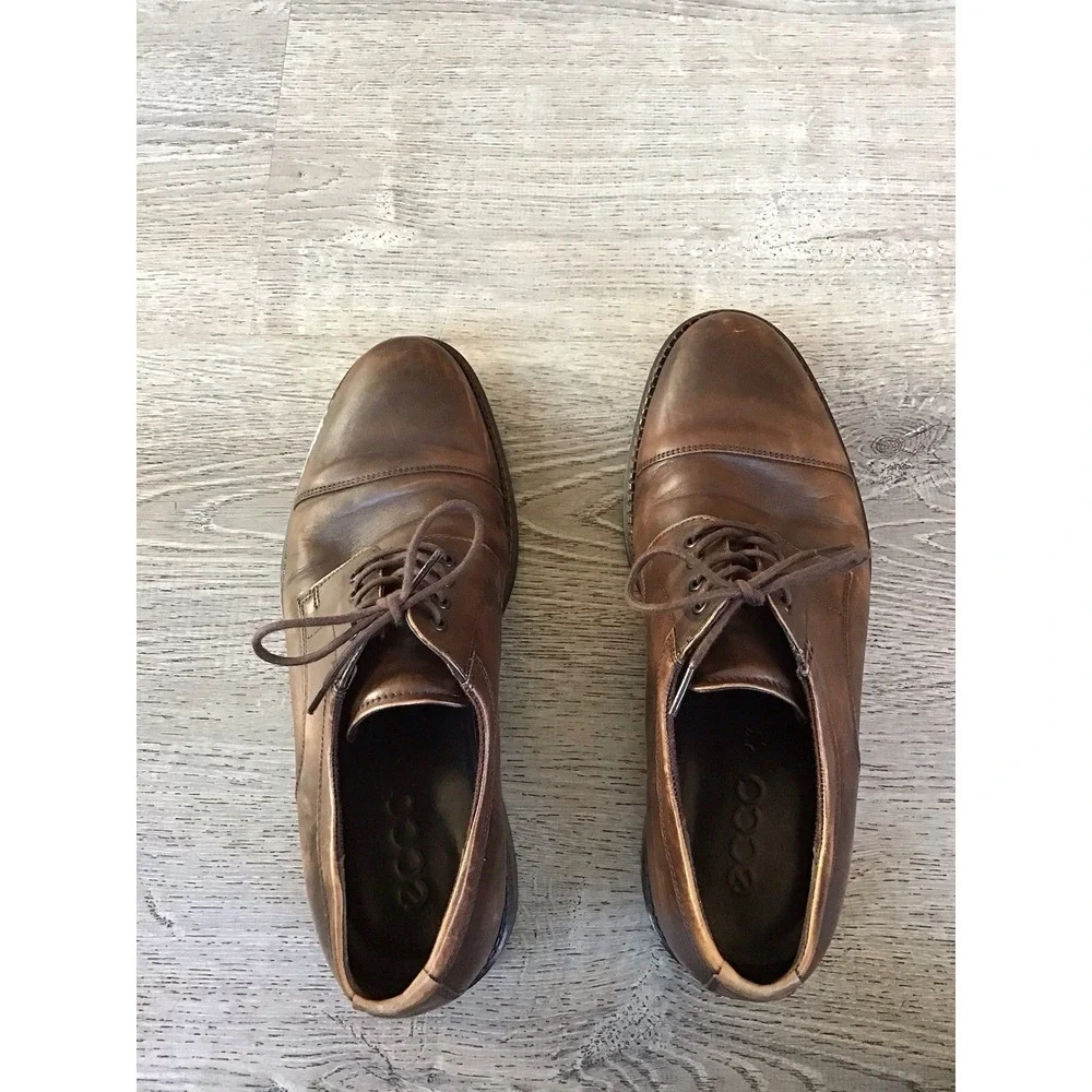 ECCO NEWCASTLE Toe Cap Derby Mens Size 45 / 11 Brown Leather Oxford Shoes Dress
